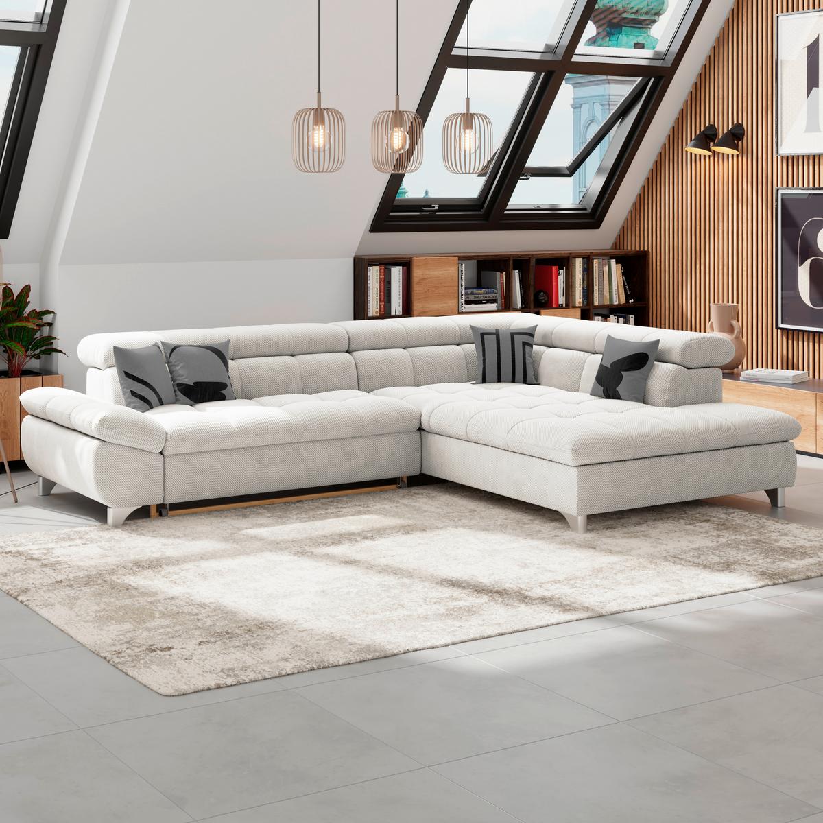 Ecksofa Gemini Creme, B: 312 cm - Chromfarben/Creme, KONVENTIONELL, Textil (312/234cm)