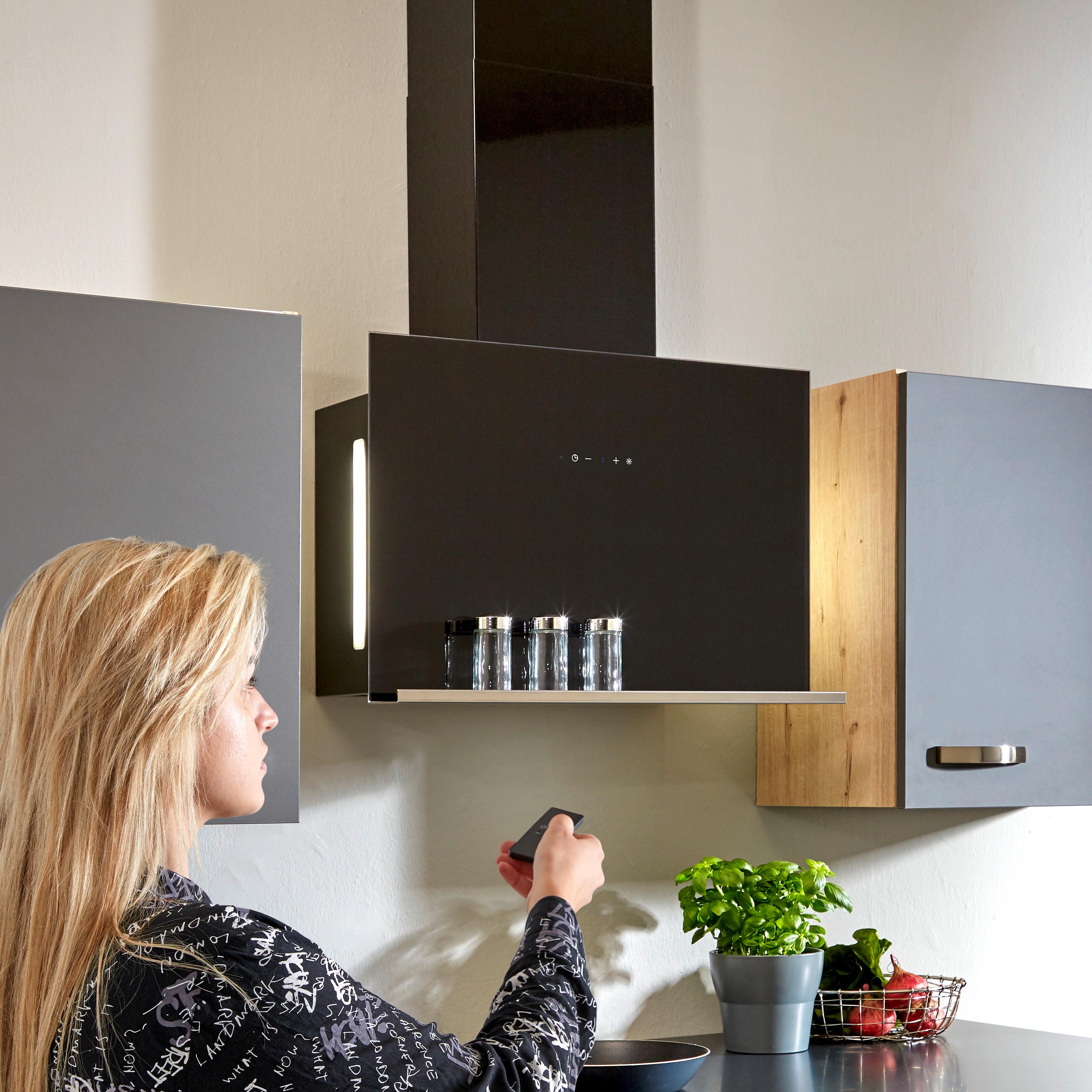 Dunstabzugshaube Hana Schwarz B: 60 Cm Mit Led - Schwarz, MODERN, Glas/Metall (60/41,6/26,5cm) - HKT