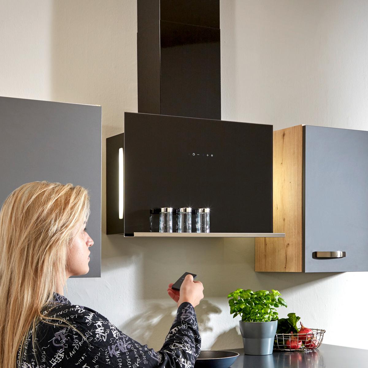 Dunstabzugshaube Hana Schwarz B: 60 Cm Mit Led - Schwarz, MODERN, Glas/Metall (60/41,6/26,5cm) - HKT