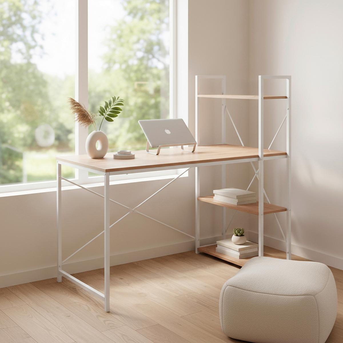Computertisch Easy Up Weiß/Eichefarben L: 120cm - Eichefarben/Weiß, MODERN, Holz/Metall (120/60/72,5cm) - MID.YOU