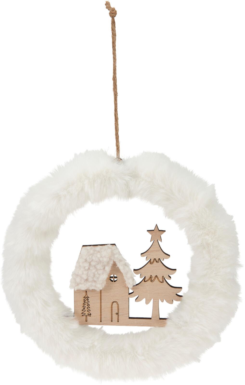 Vánoční ozdoba na stromeček SERENE 19 cm - bílá/barvy jedlového dřeva, dřevo/textil (0.3/19/19cm)