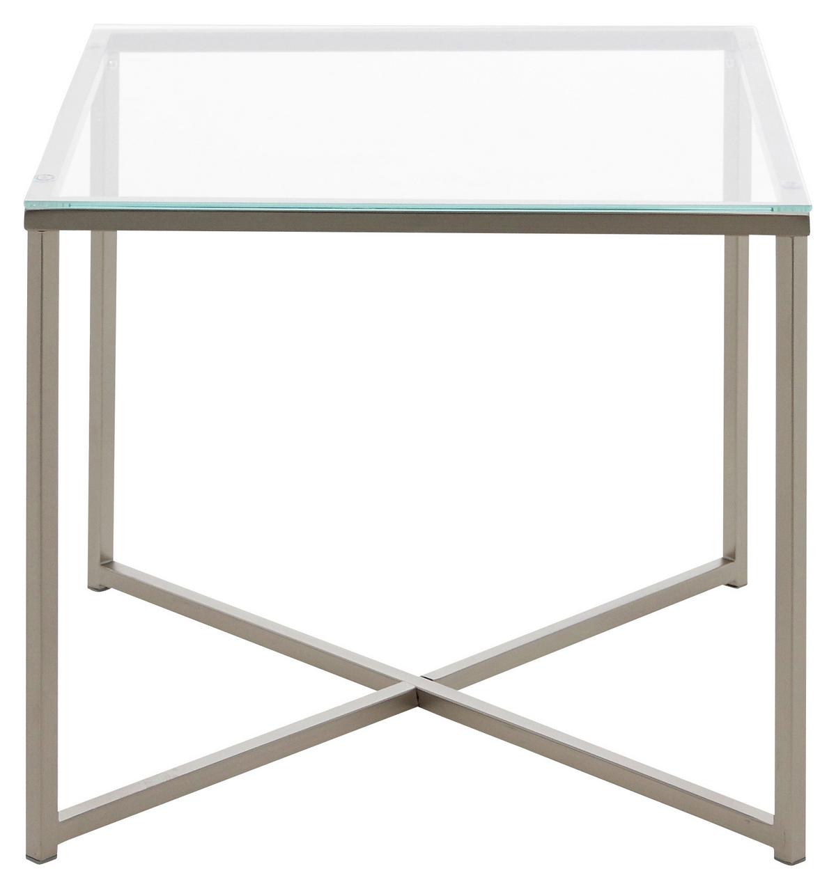 Kisasztal Cross - krómszínű/átlátszó, Design, Üveg/fém (50/50/45cm) - MID.YOU