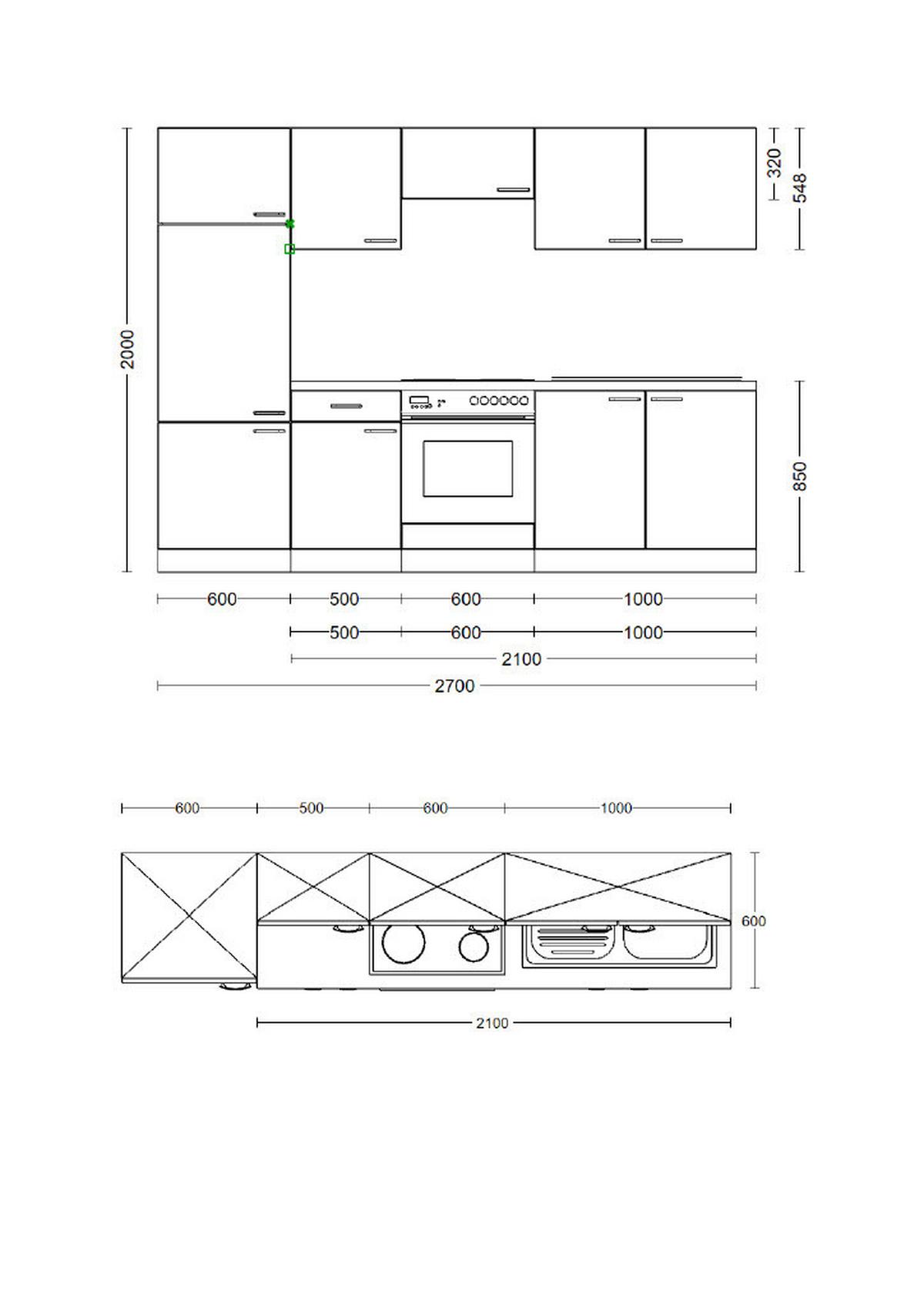 Küchenzeile Samoa mit Geräten 270 cm Weiß/Eiche Dekor - Weiß/Sonoma Eiche, KONVENTIONELL, Holzwerkstoff (270/200/60cm)