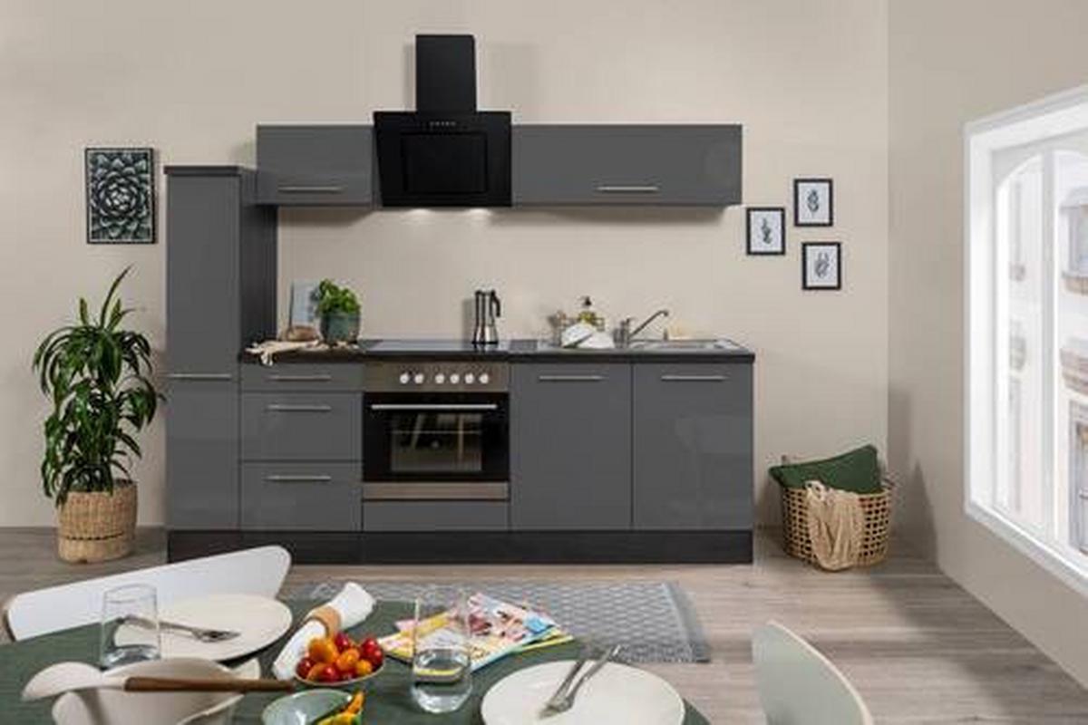 Küchenzeile Rp240egc mit Geräte 240 cm Grau - Grau, Basics, Holzwerkstoff (240cm) - Respekta