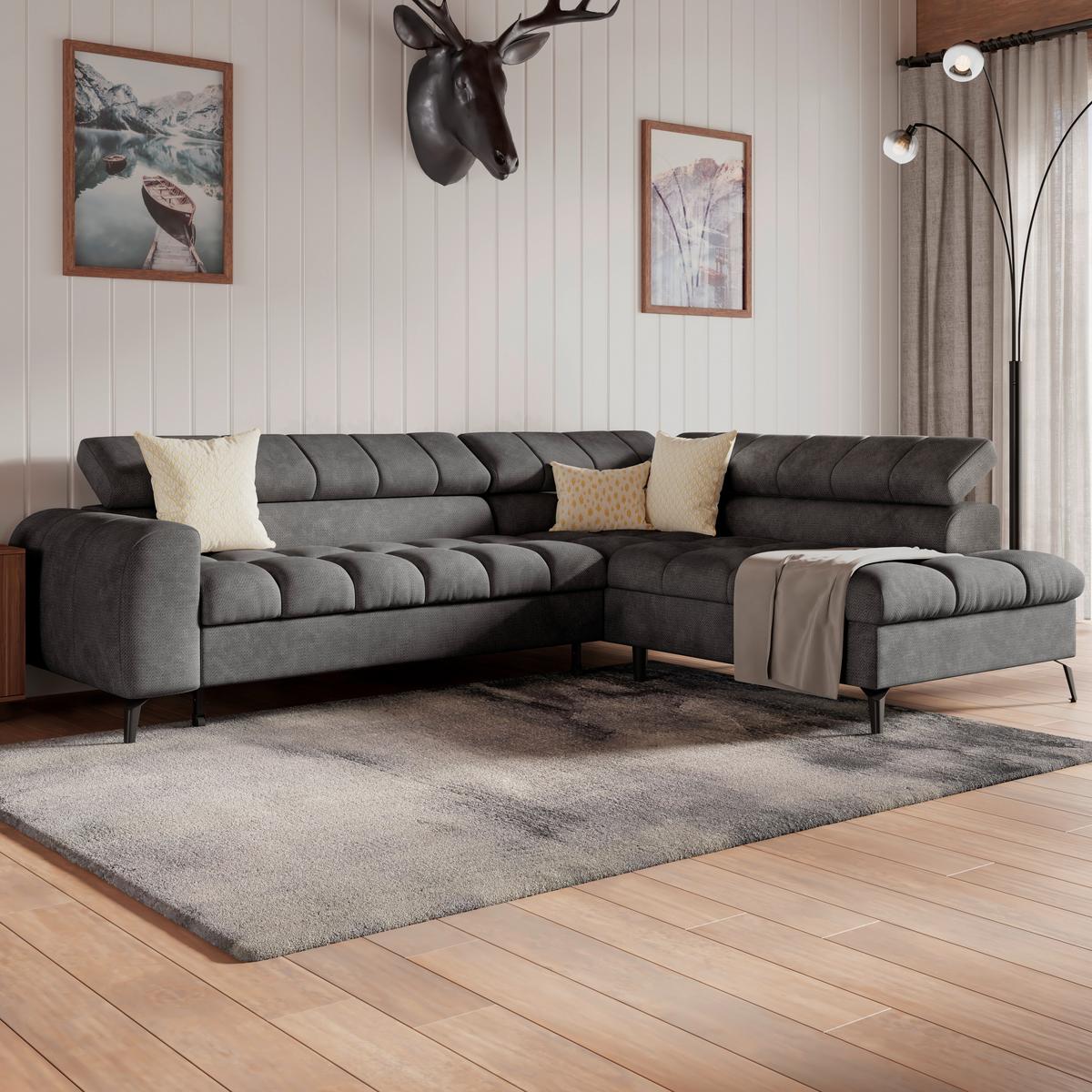 Ecksofa Volf Rechts New Anthrazit, S: 261x203 cm - Anthrazit/Schwarz, Trend, Kunststoff/Textil (261/203cm)