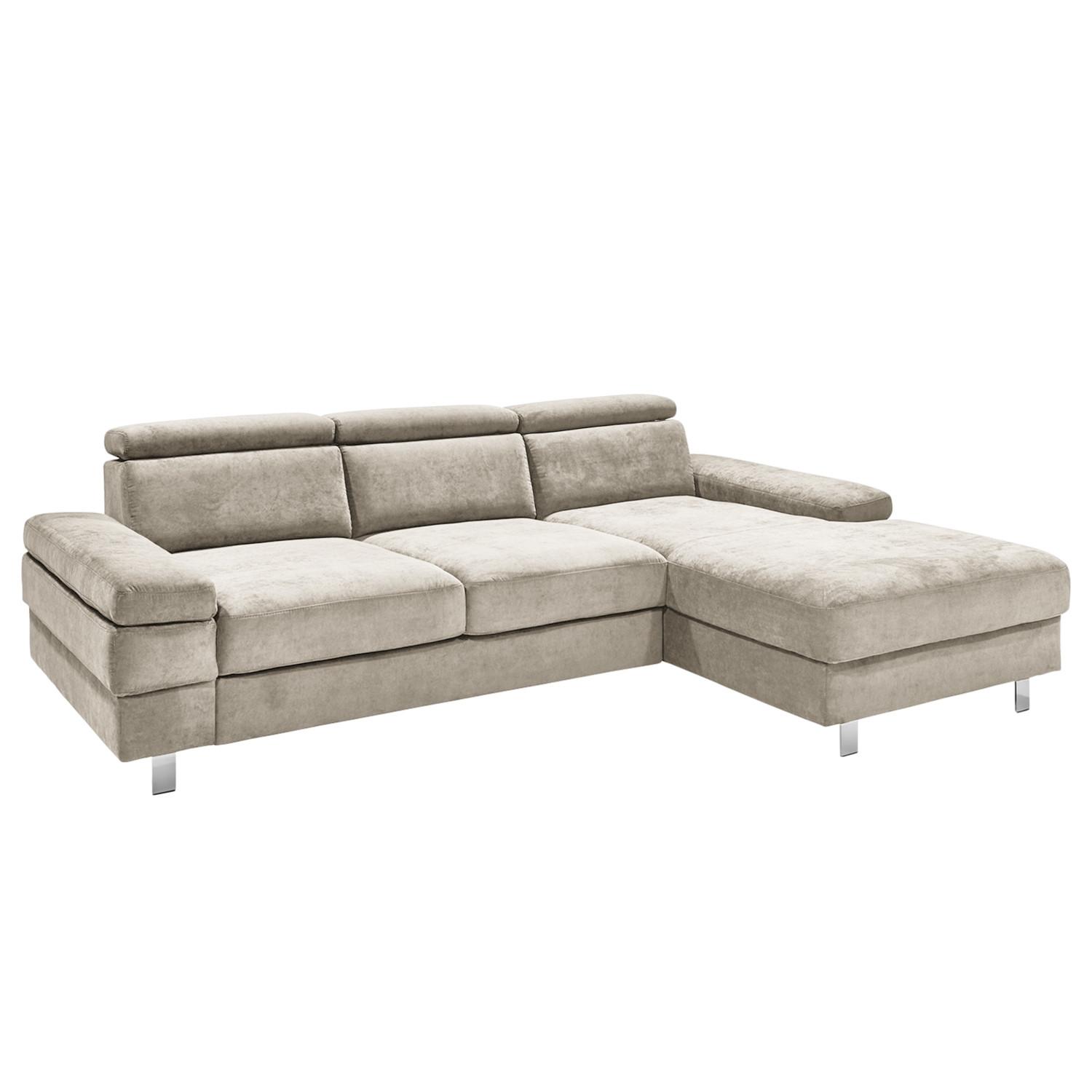 Ecksofa Elvis, Greige S: 259x182 Cm - Greige/Silberfarben, KONVENTIONELL, Textil (259/182cm) - Trendmanufaktur