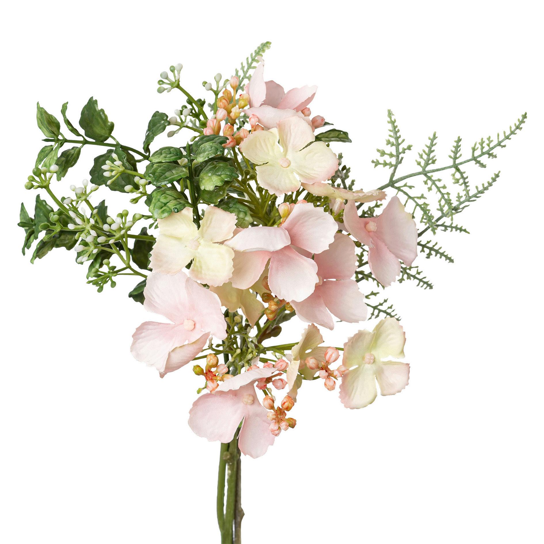 Kunstpflanze Hortensienbouquet - Pink/Grün, Basics, Kunststoff (23cm)