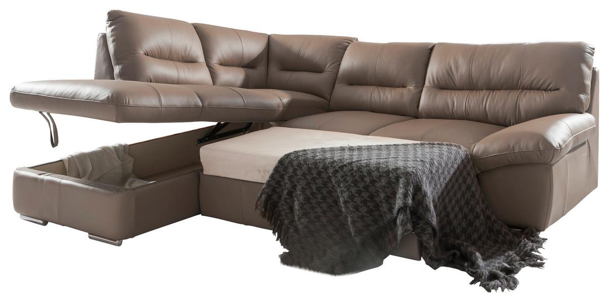 Ecksofa William, Grau S: 216x268 cm - Chromfarben/Grau, Design, Leder (216/268cm) - Livetastic