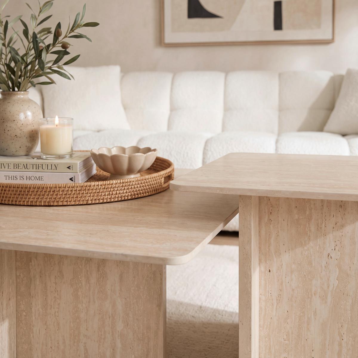 Konferenčný stolík Lucca 2 dielna sada - krémová, Modern, kompozitné drevo/kameň - Bessagi Home