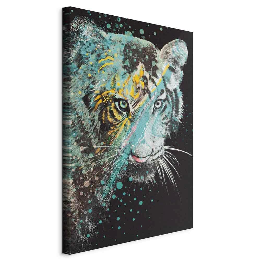 Leinwandbild Tiger Schwarz Mintgrün B: 60 cm - Schwarz/Mintgrün, Basics, Holz/Textil (60/90/1.2cm) - artgeist