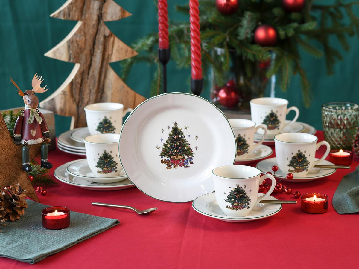 Kaffeeservice 18 -teilig. Steingut, Multicolor/Weiß - Multicolor/Weiß, Basics, Keramik - Creatable
