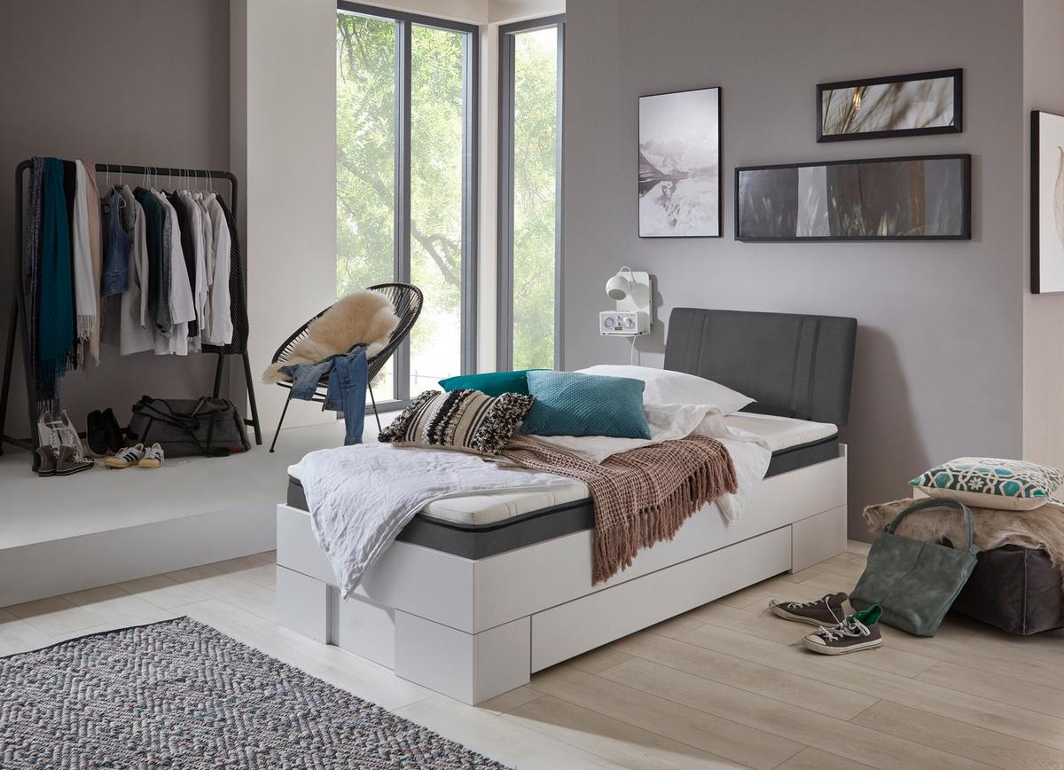 Futonbett Sandro Weiss 90x200cm - Weiß/Grau, Basics, Holzwerkstoff/Textil (204/94/98cm) - MID.YOU