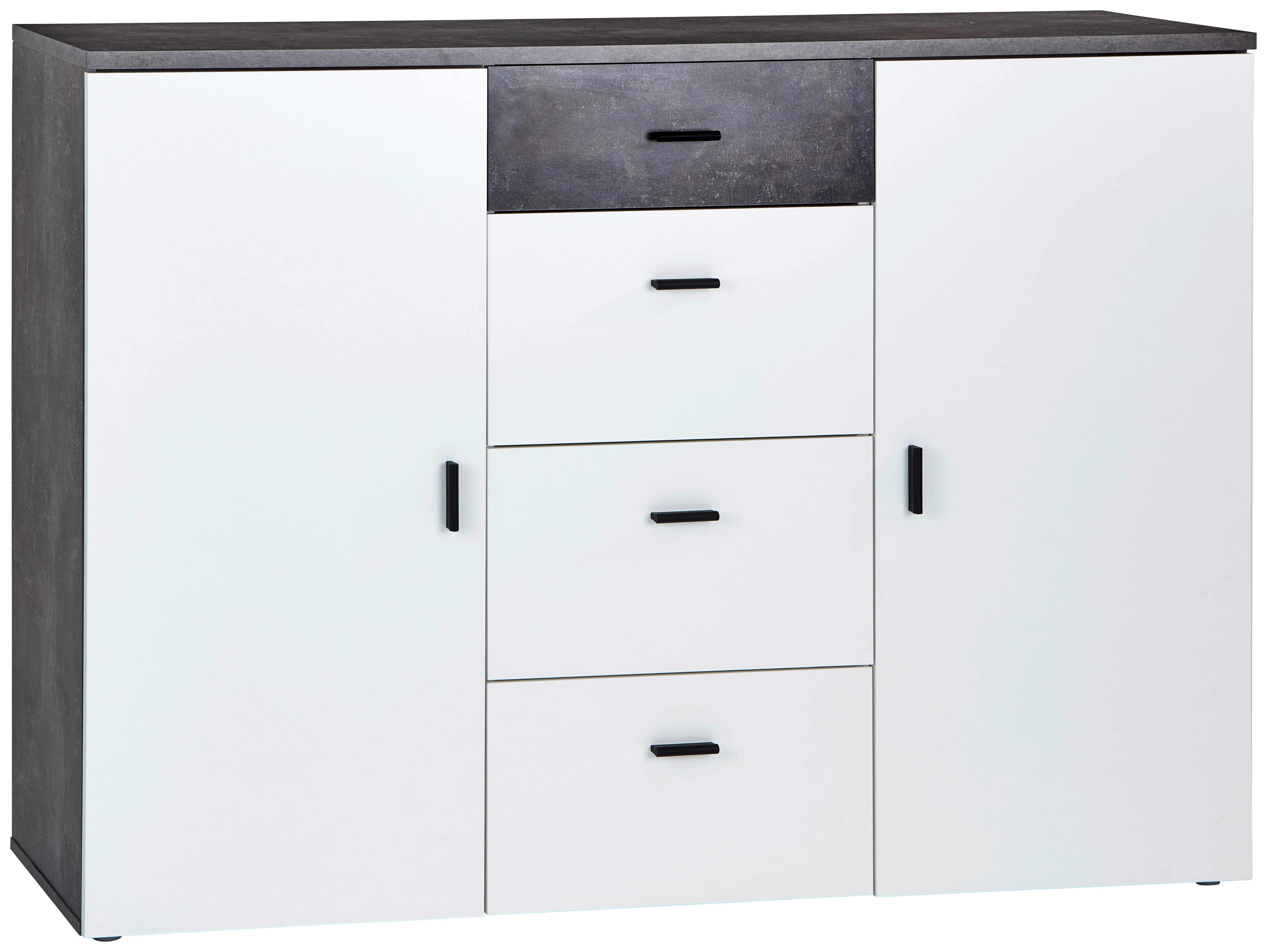 Kommode B: 160 cm Paul, Betonoptik Dunkel/Weiß - Weiß/Grau, MODERN, Holzwerkstoff (160/111/42cm)