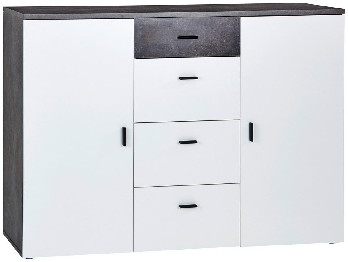 Kommode B: 160 Cm Paul, Betonoptik Dunkel/weiß - Weiß/Grau, MODERN, Holzwerkstoff (160/111/42cm)