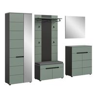 Garderobe Canu 5-Teilig Grau/Grün B: 255 cm - Graugrün/Grau, Design, Holzwerkstoff (255/190/37cm) - Livetastic