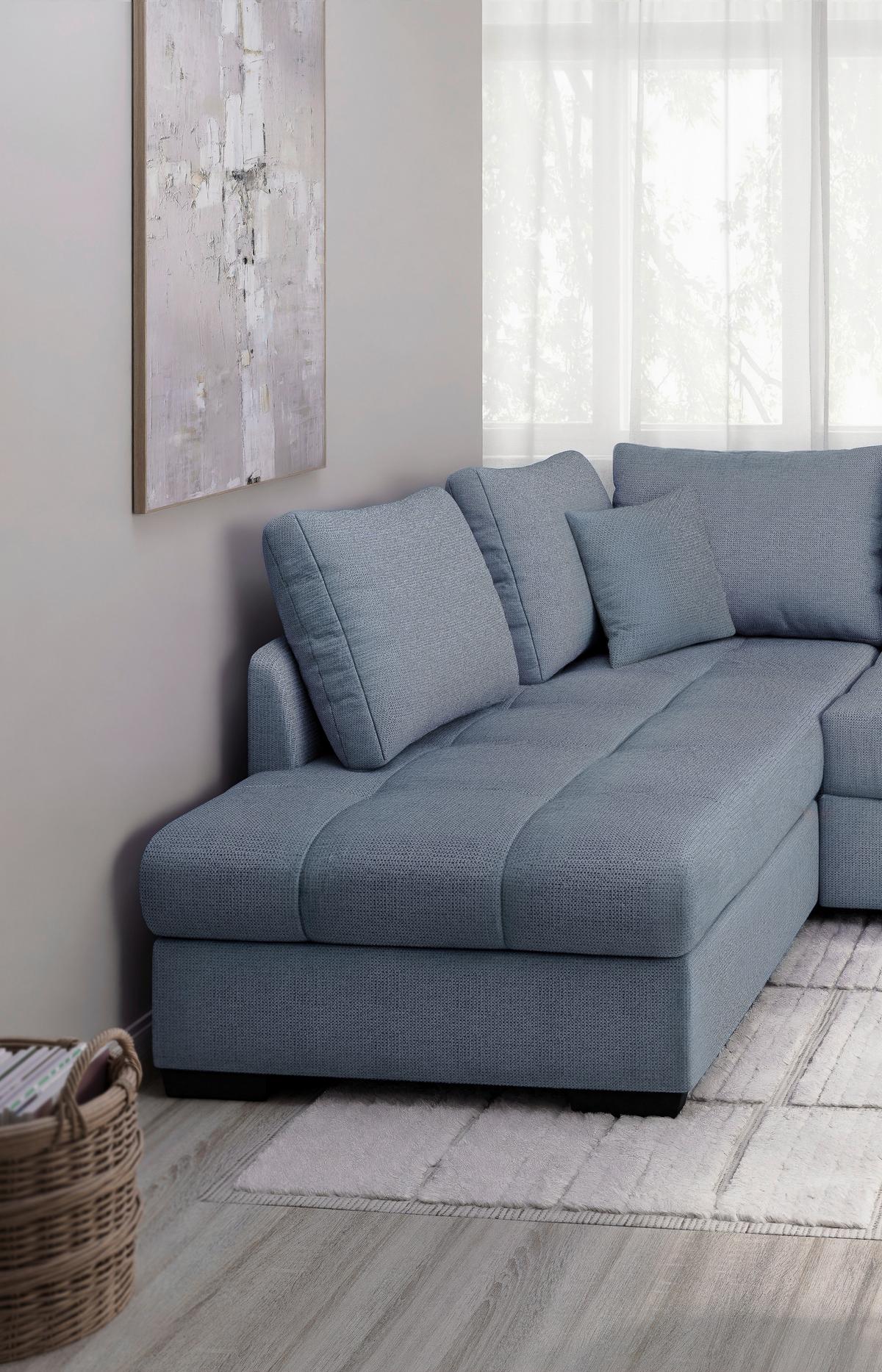 Eckschlafsofa Alvito Hellblau S: 202x298 Cm - Schwarz/Hellblau, MODERN, Textil (202/298cm) - MID.YOU