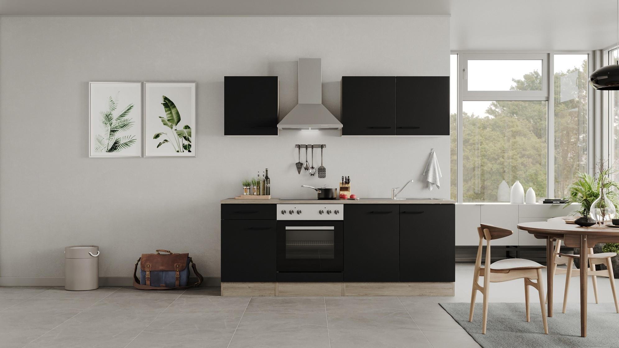 Küchenblock Capri Eiche/Schwarz B: 210 cm - Eichefarben/Schwarz, MODERN, Holzwerkstoff (210cm) - FlexWell