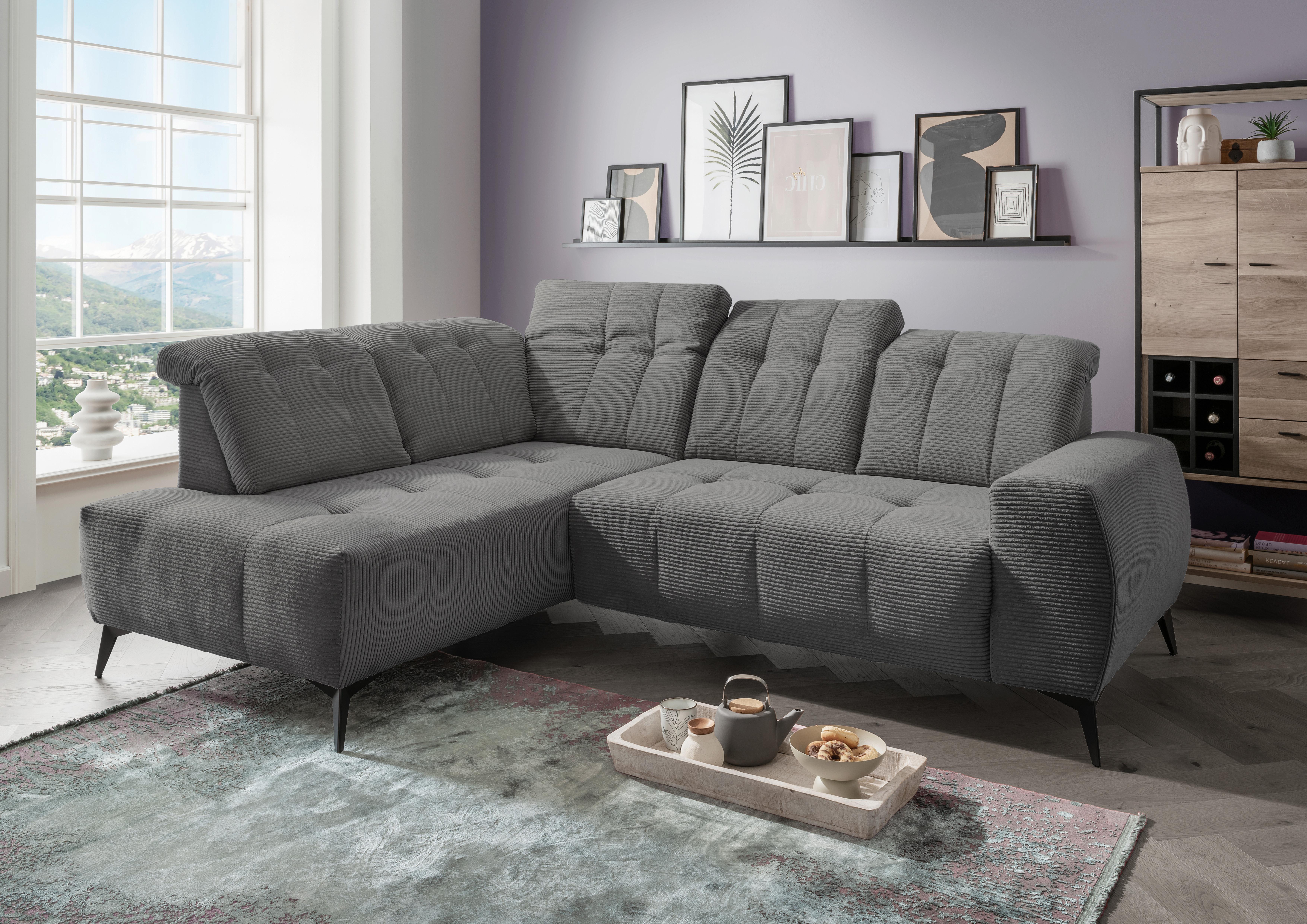 Ecksofa mit USB Anschluss Sano, Grau, S: 200x261 cm - Schwarz/Grau, MODERN, Textil (200/261cm) - Livetastic