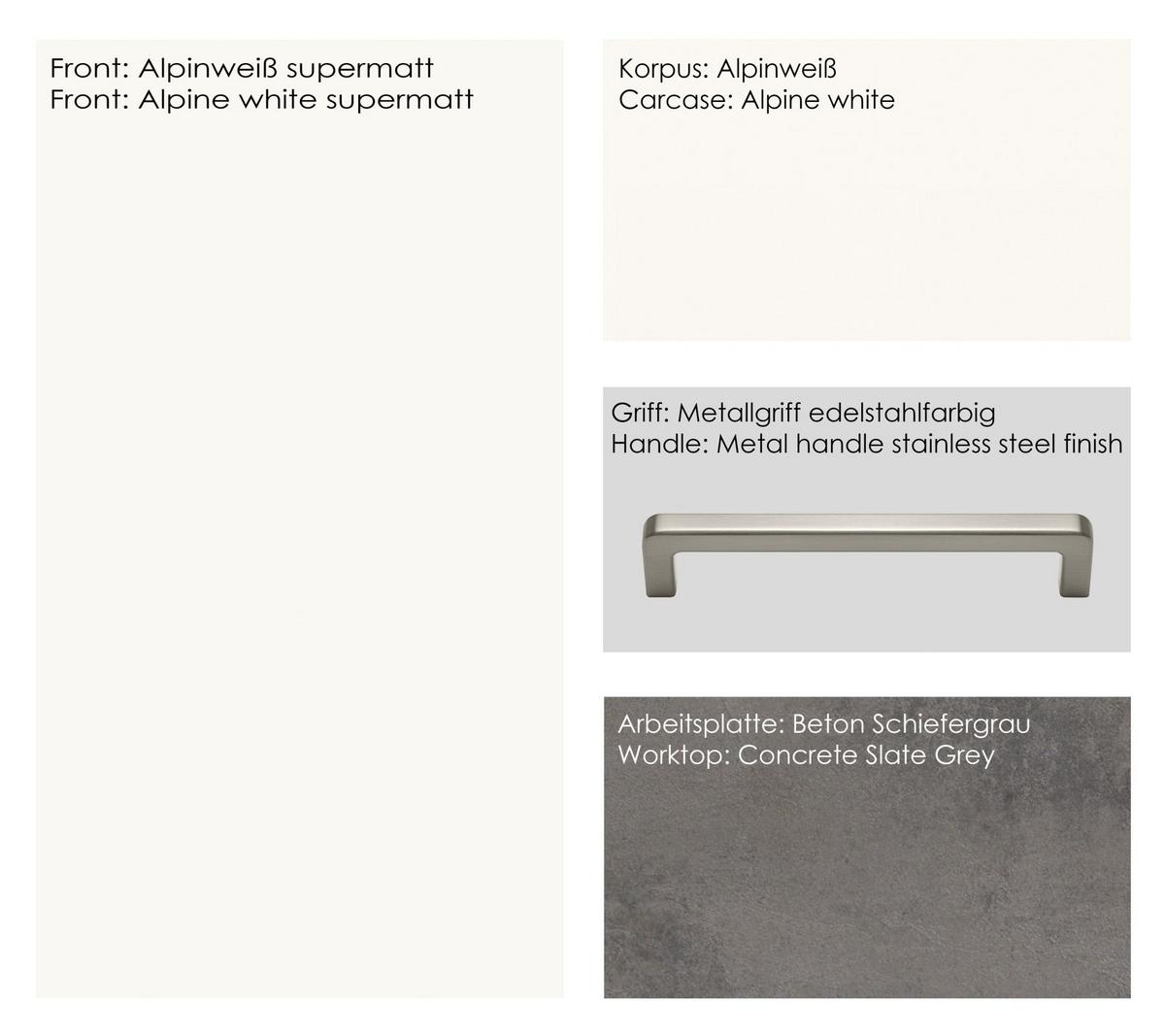KÜCHENLEERBLOCK TOUCH HIGH - LINE, H12 RECHTS - Weiß/Grau, MODERN, Holzwerkstoff (360cm) - Nobilia