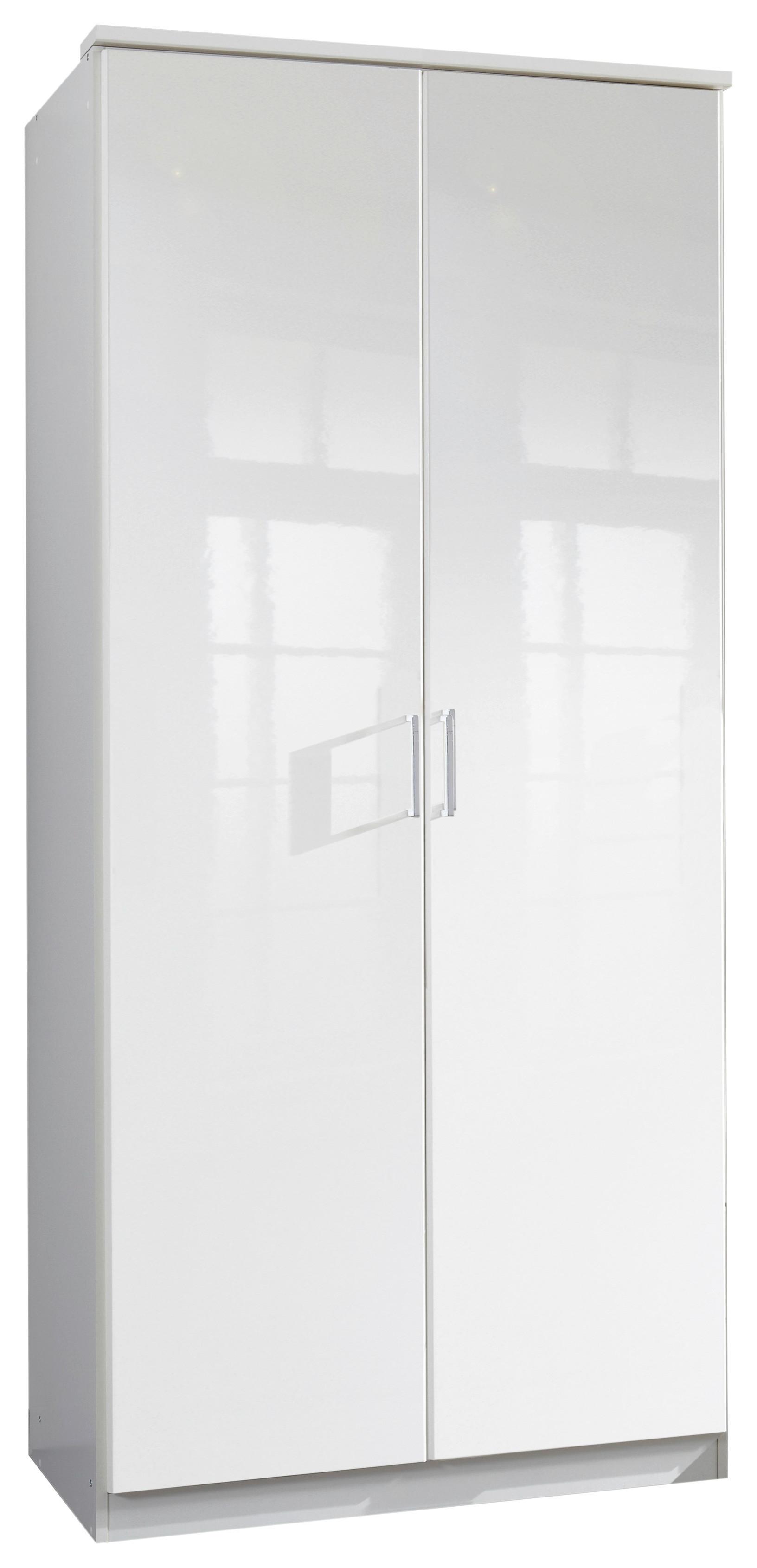 Drehtürenschrank B: 91 cm Clack, Weiß - Weiß Hochglanz/Weiß, Basics, Holzwerkstoff (91/199/58cm) - MID.YOU