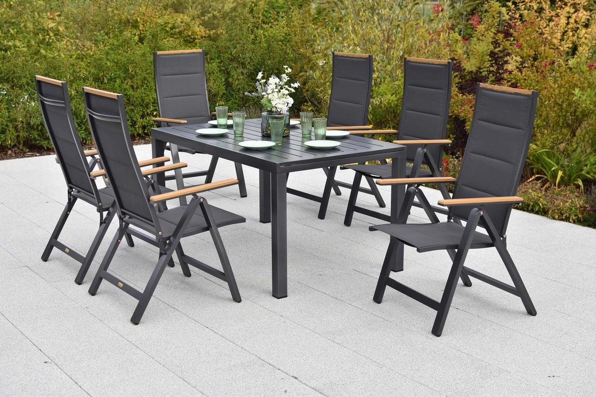 Gartentischgruppe Verona 7 -Teilig. Graphitfarben/Grau - Graphitfarben/Grau, KONVENTIONELL, Kunststoff/Textil - Gardenson