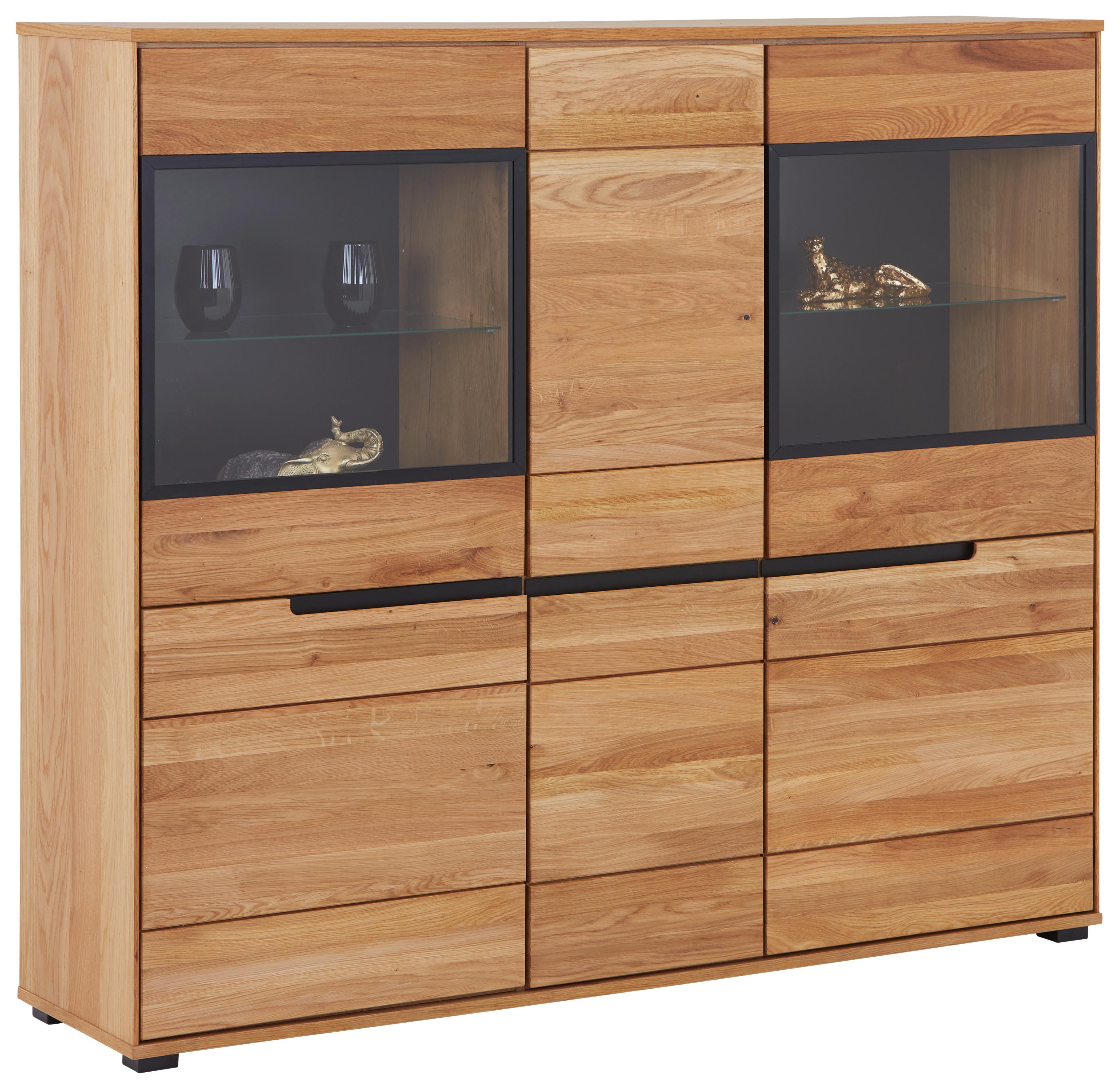 Highboard Massiv 162,5cm Lola Giga Wildeiche - Wildeiche/Schwarz, KONVENTIONELL, Glas/Naturmaterialien (162,5/146,5/40,5cm)