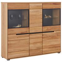 Highboard Massiv 162,5cm Lola Giga Wildeiche - Wildeiche/Schwarz, KONVENTIONELL, Glas/Naturmaterialien (162,5/146,5/40,5cm)