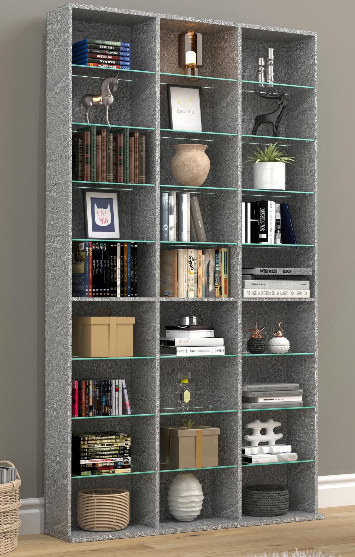 Regal Zilas Grau B: 102 cm - Grau, Design, Glas/Holzwerkstoff (102/181/23cm) - MID.YOU