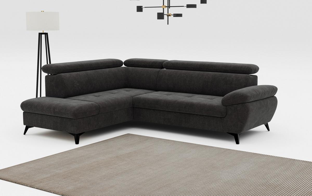 Ecksofa mit Bettkasten Hudson 100x256 cm Dunkelgrau - Schlammfarben/Dunkelgrau, Textil (207/265cm) - MID.YOU