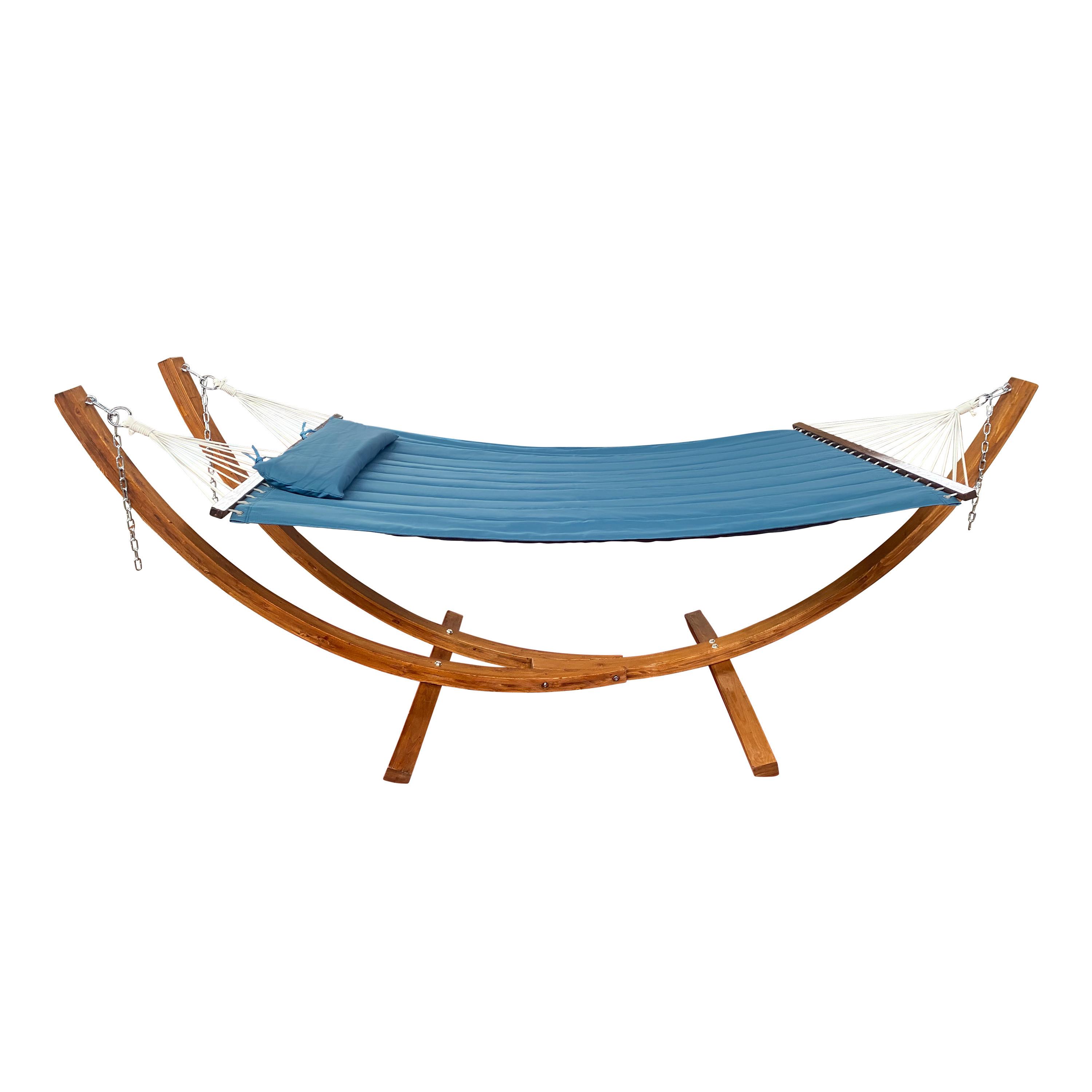 Hängemattengestell Hawaii Incl Matte - Blau/Lärchefarben, Basics, Holz/Textil (320/120/130cm) - Ambia Garden