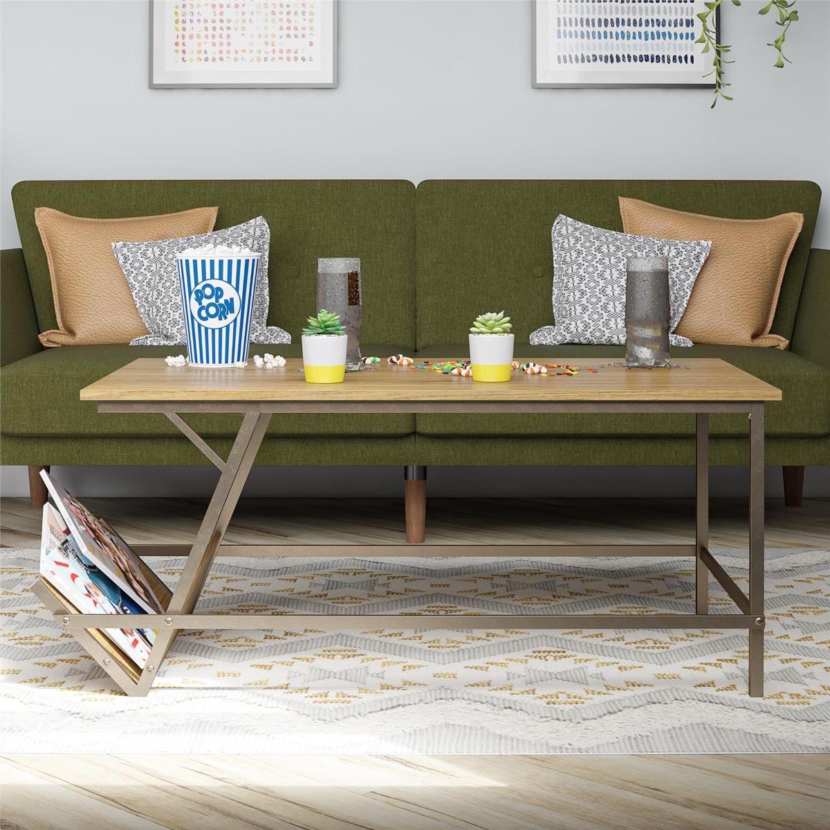 Couchtisch Looki Mit Ablagefach Walnussfarben - Messingfarben/Walnussfarben, Design, Holzwerkstoff/Metall (105/47/58cm) - MID.YOU