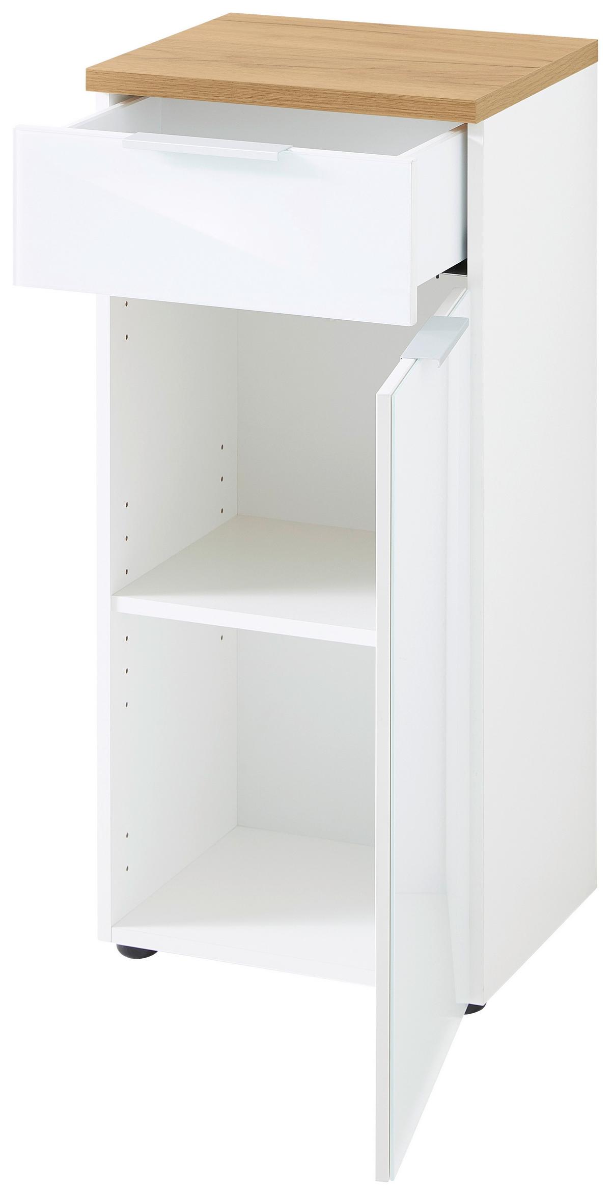 Unterschrank Gw-Pescara B: 39cm Weiß - Eichefarben/Schwarz, Design, Glas/Holzwerkstoff (39/86/34cm) - Germania