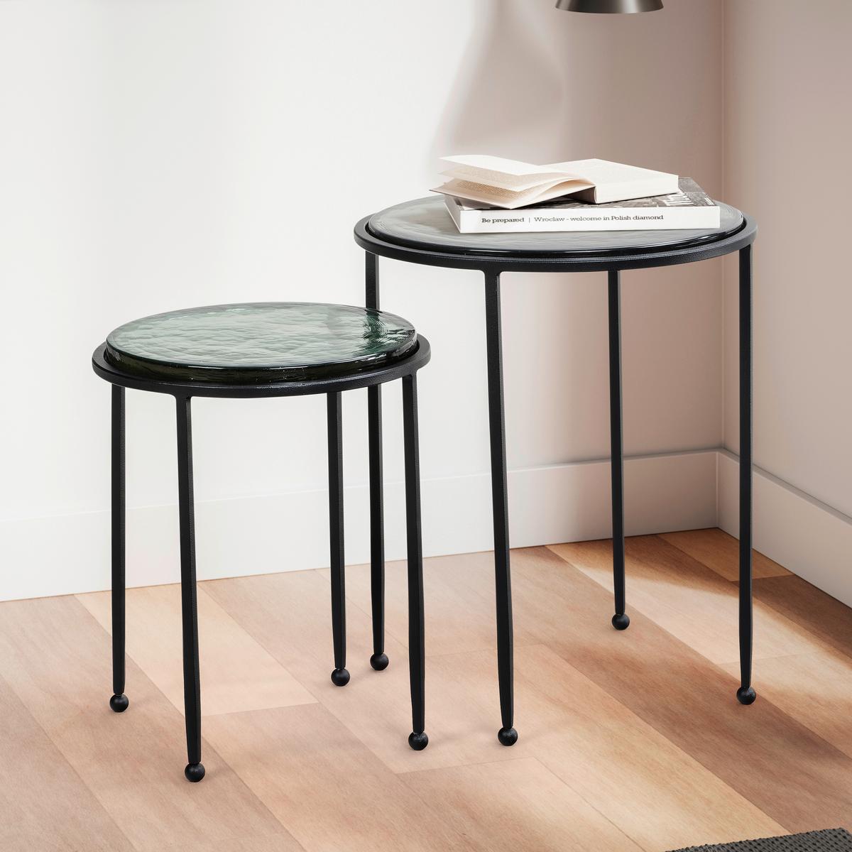 Satztisch Grün, Schwarz 2-teilig - Schwarz/Grün, Design, Glas/Metall - MID.YOU