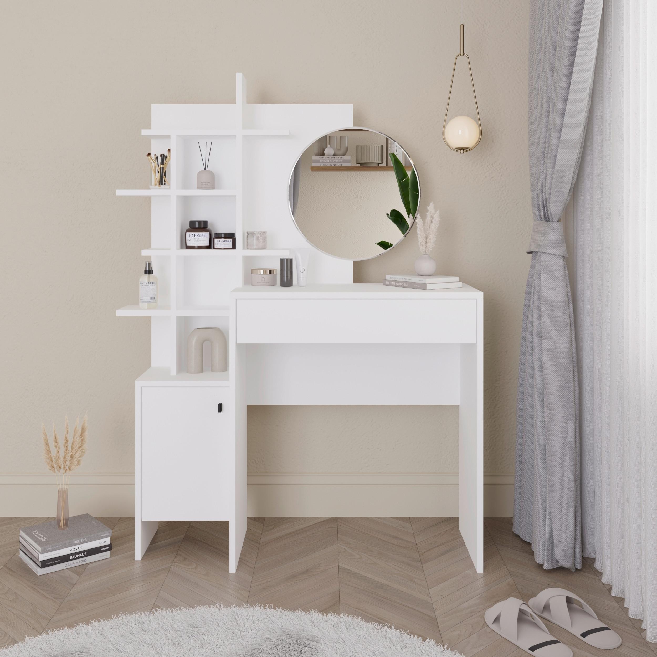 Schminktisch Mup, Weiß B: 105 Cm - Weiß, Design, Holzwerkstoff (105/35/151cm) - Livetastic