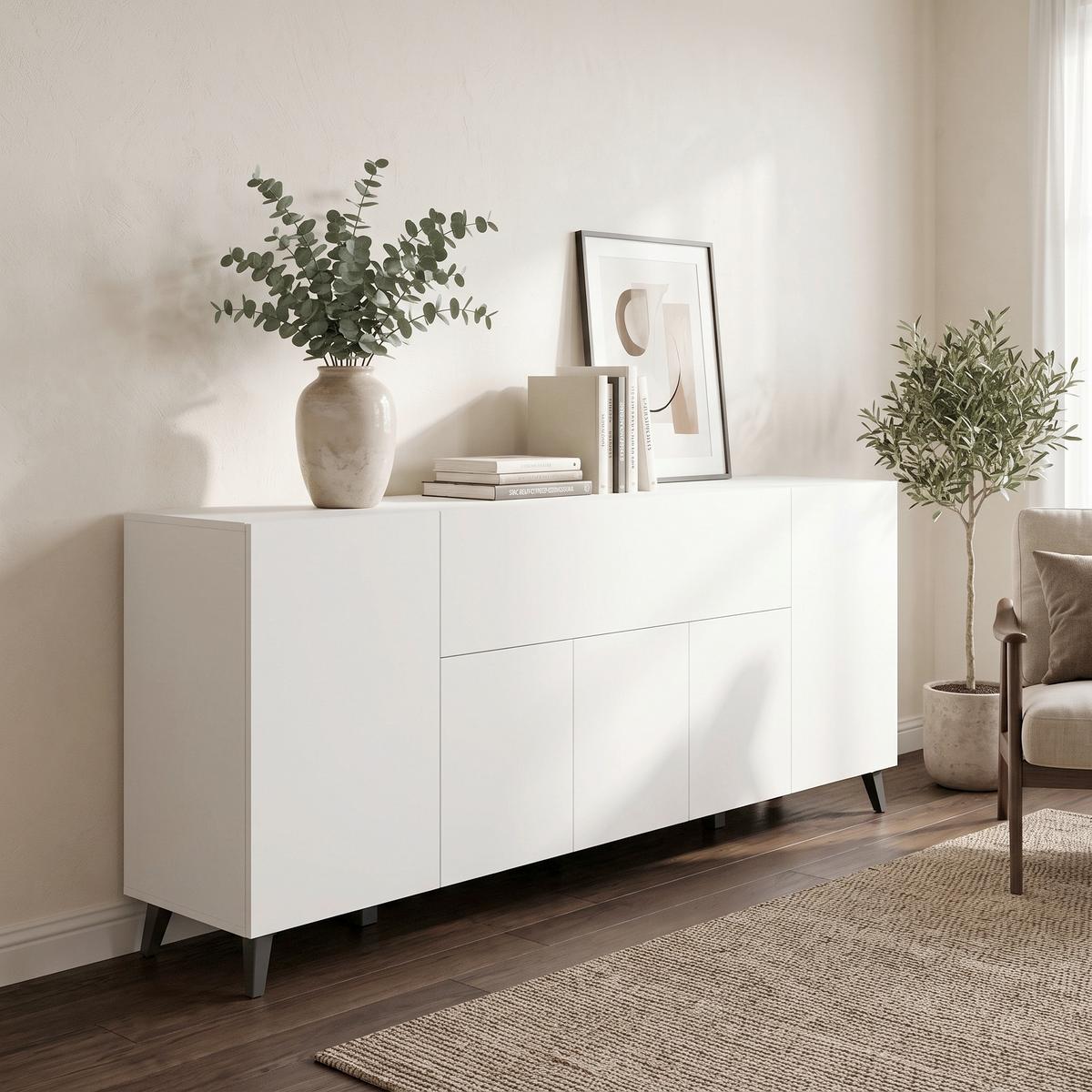 ŠIROKÁ KOMODA SIDEBOARD PHUKET 180 - čierna/biela, Design, kompozitné drevo/plast (180/76/37,5cm) - P & B
