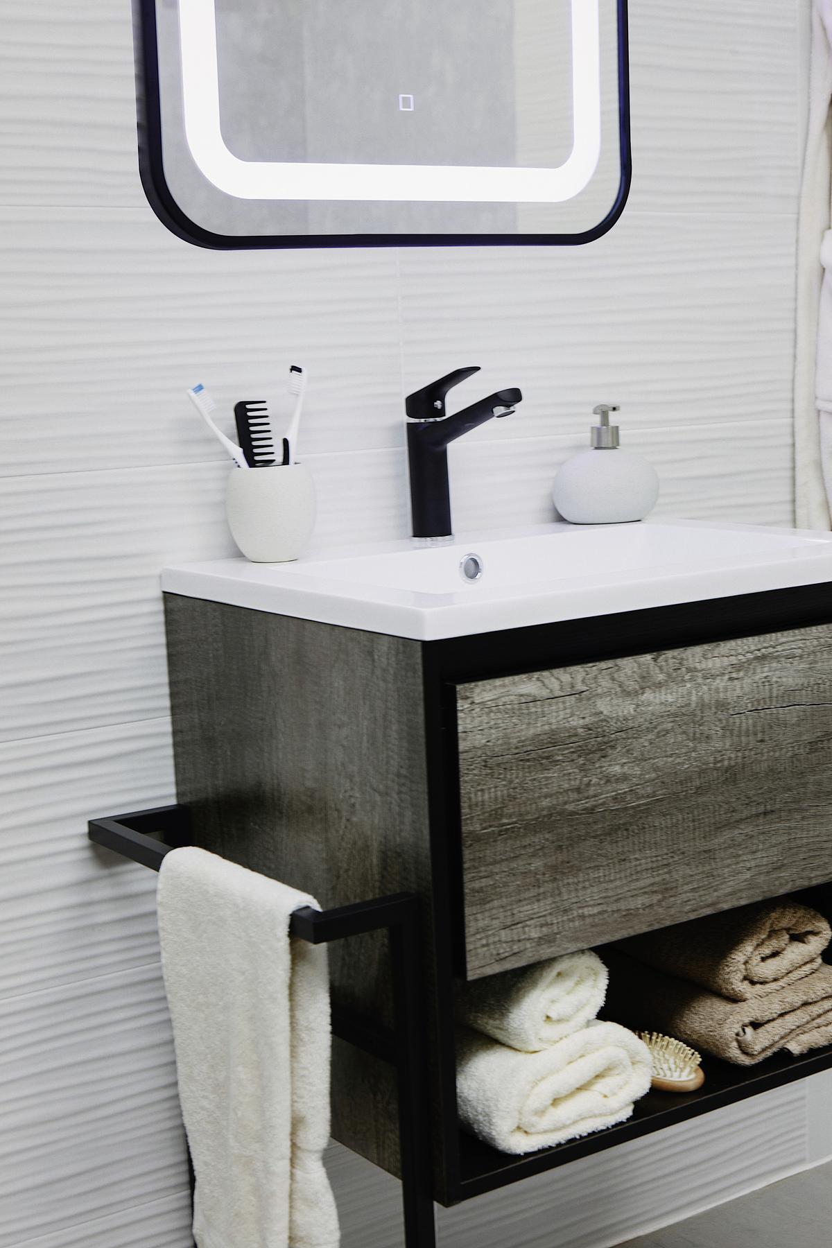 Skřínka s umývadlem Soho š: 80 cm tmavěšedá - bílá/tmavě šedá, Basics, kompozitní dřevo/kámen (80/50/46cm) - Sanotechnik