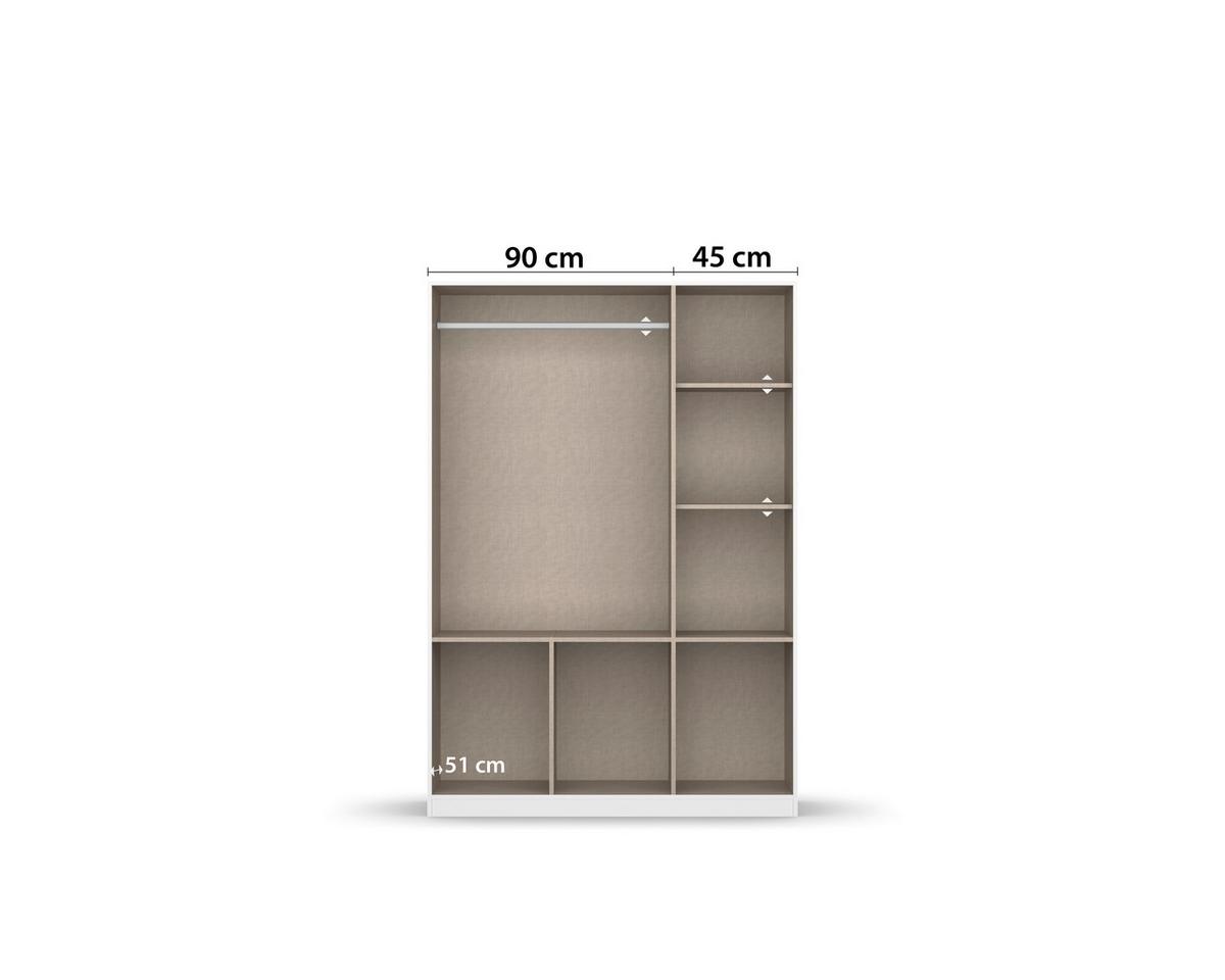 Drehtürenschrank 136 cm Berlin Weiß/Grau - Weiß/Grau, MODERN, Holzwerkstoff (136/197/54cm) - Rauch Möbel