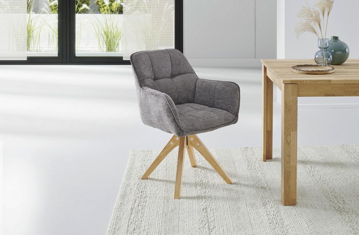 Armlehnstuhl Kerry Dunkelgrau gepolstert - Dunkelgrau/Eichefarben, LIFESTYLE, Holz/Textil (61/85/63cm) - Livetastic