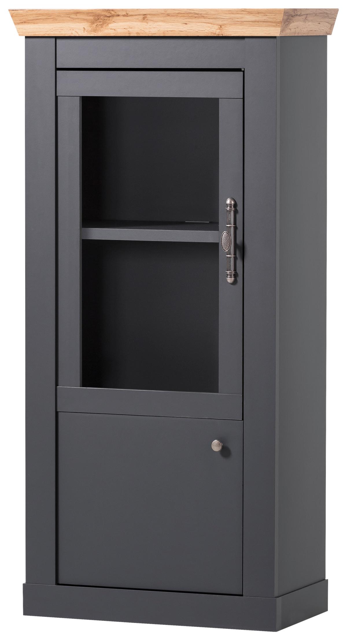 Vitrine Catania Anthrazit/Eiche Dekor B: 72cm - Anthrazit/Eiche Wotan, Design, Holzwerkstoff (72/146/38cm) - MID.YOU