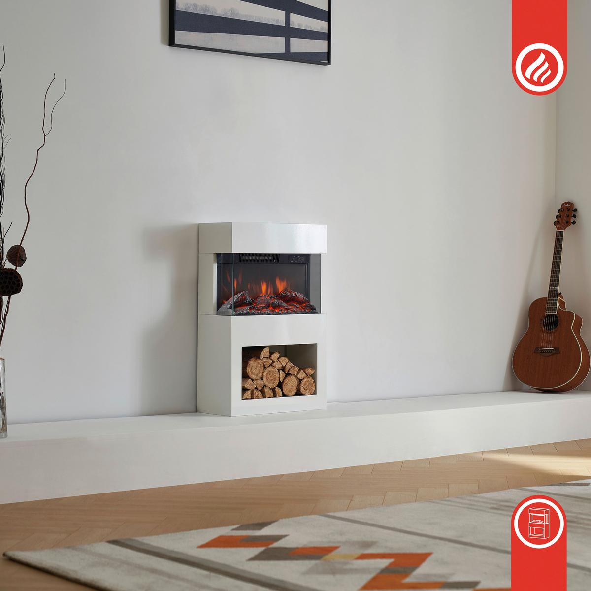 Elektrokamin Henri - Weiß, Basics, Glas/Metall (48,0/75,0/21,7cm)