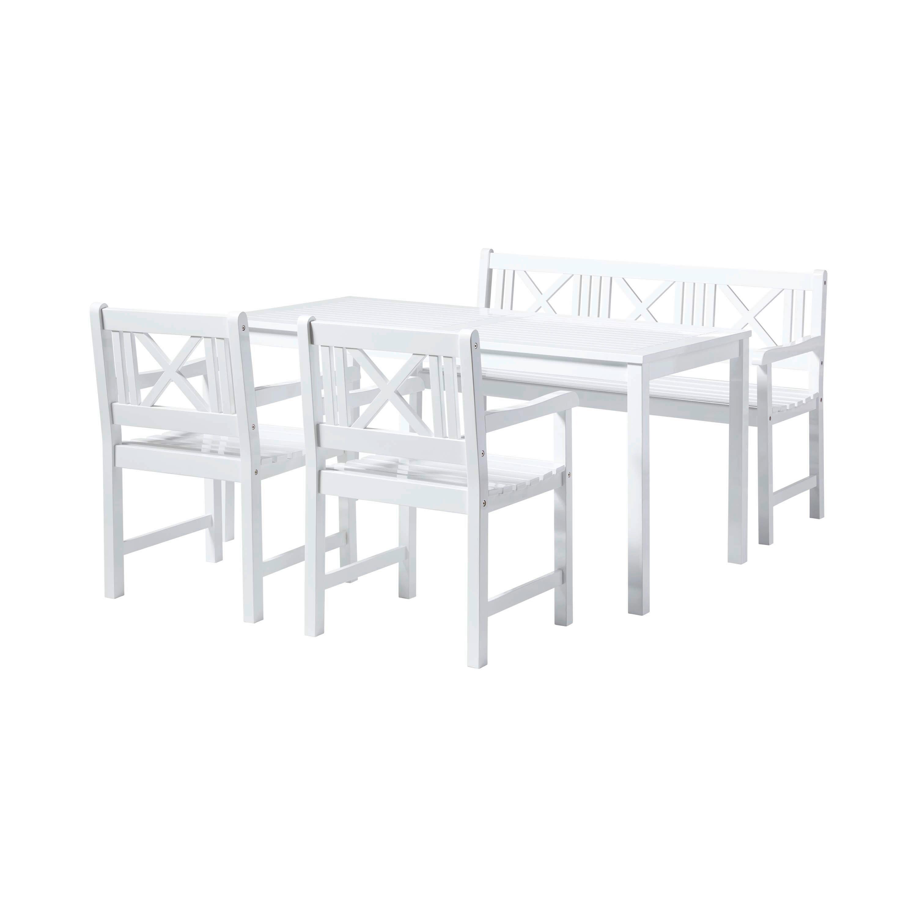 Gartntischgruppe Rosenborg Weiß, 5 -Teilig. - Weiß Hochglanz, Natur, Holz (165/89/130cm) - Gardenson