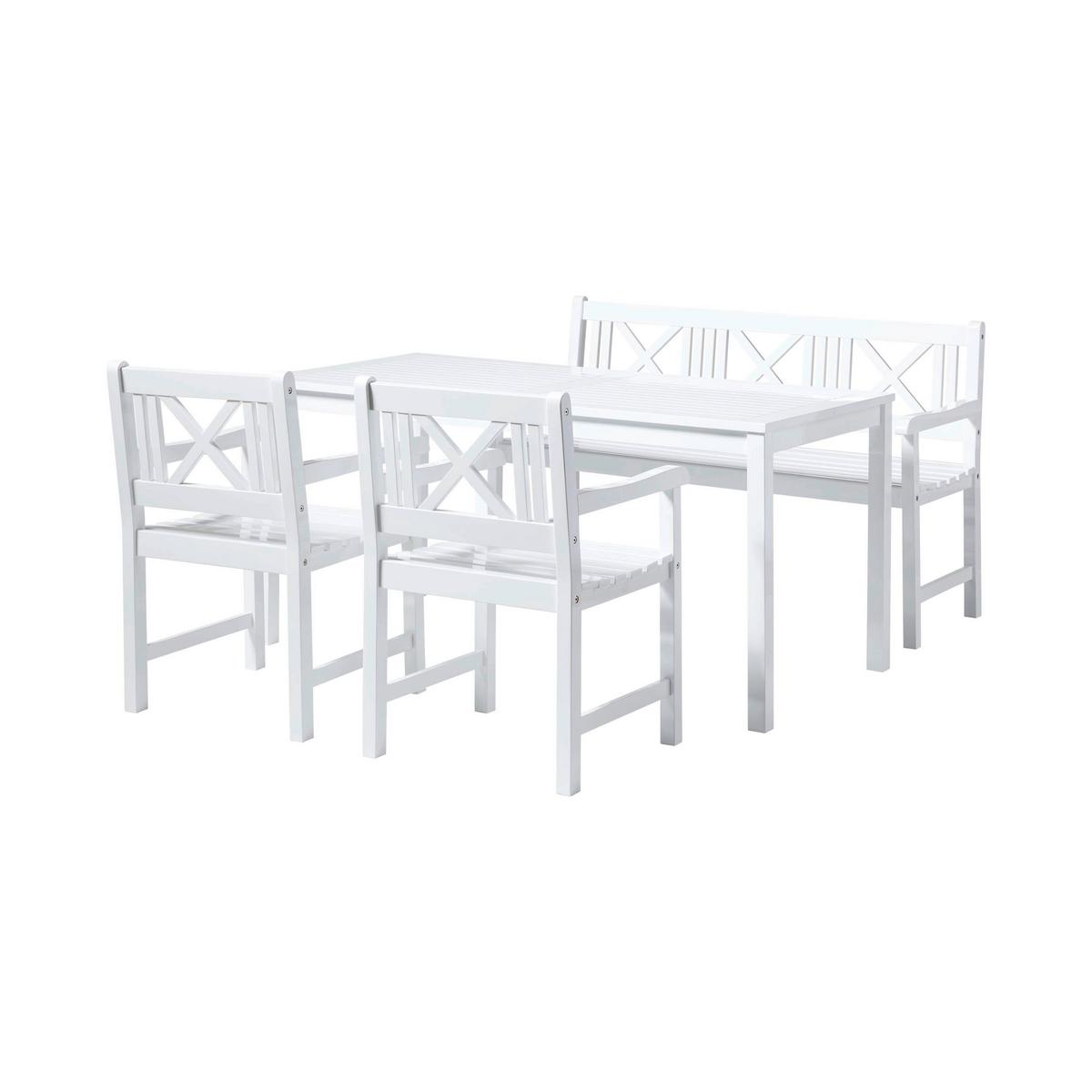 Gartntischgruppe Rosenborg Weiß, 5 -Teilig. - Weiß Hochglanz, Natur, Holz (165/89/130cm) - Gardenson