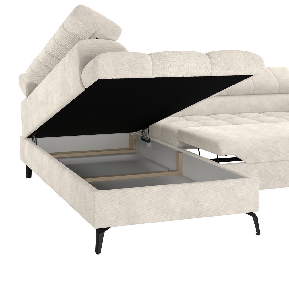 Ecksofa mit Schlaffunktion & Bettkasten Volf Cremefarben - Creme/Schwarz, Trend, Kunststoff/Textil (203/261cm)