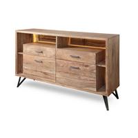 Kommode Indira Akazie Massiv, B: 145 cm - Schwarz/Akaziefarben, ROMANTIK / LANDHAUS, Holz (145/94/40cm)