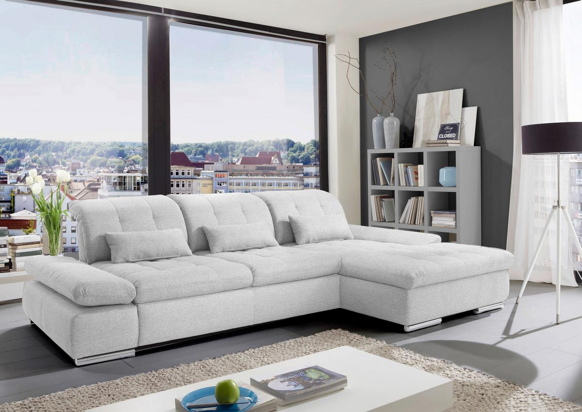 Rohová sedačka SANFINO, pravá, svetlosivá, bez funkcií - svetlosivá/chrómová, Konventionell, kov/kompozitné drevo (305/79-96/199cm) - Premium Living