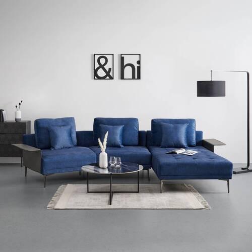 Sedací souprava DONNA - šedá/modrá, Moderní, kov/dřevo (345/68/176cm) - Bessagi Home
