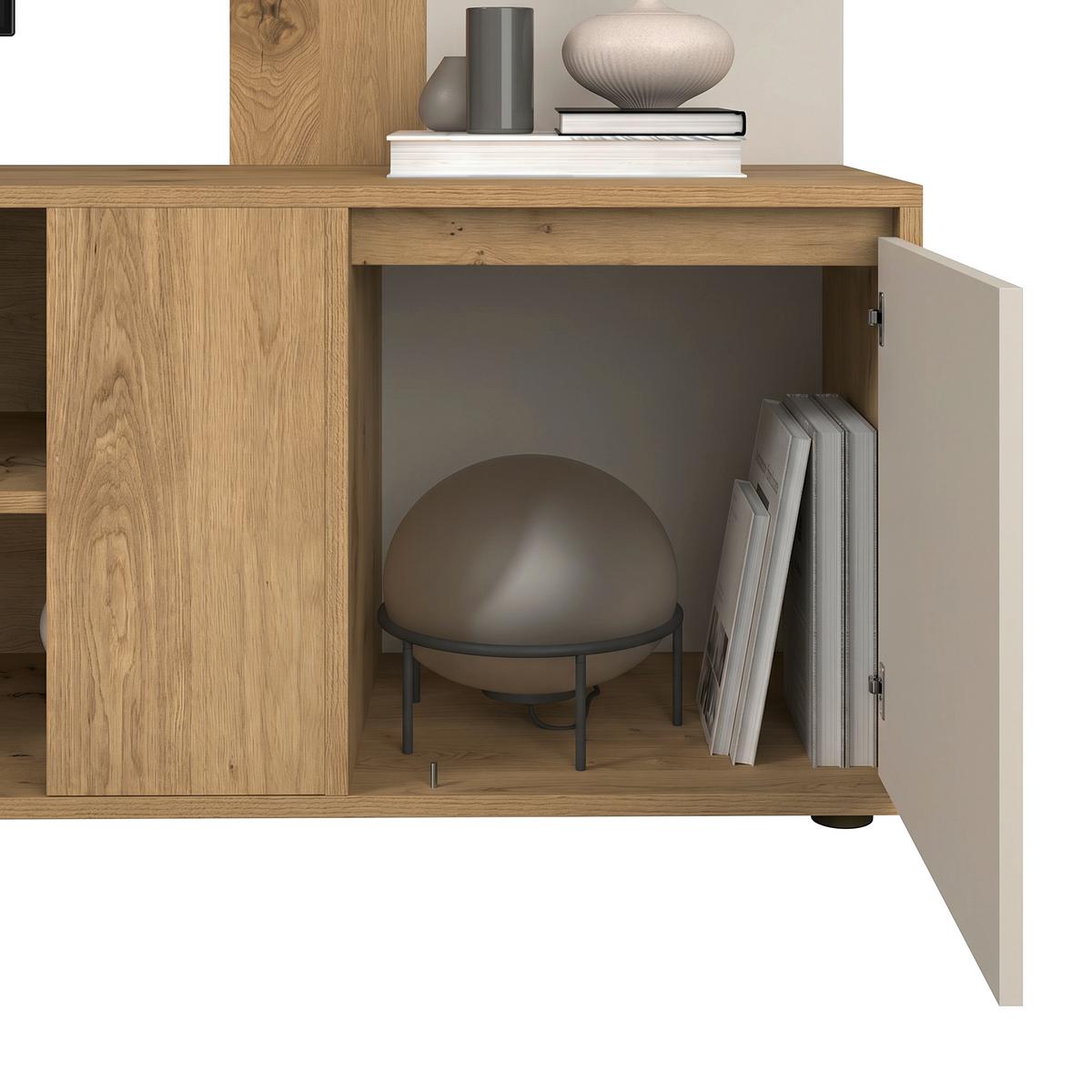 Wohnwand Caneva Eiche Artisan/Kaschmir B:267cm - Kaschmir/Eiche Artisan, MODERN, Glas/Holzwerkstoff (267,5/135/40cm) - Modern Living