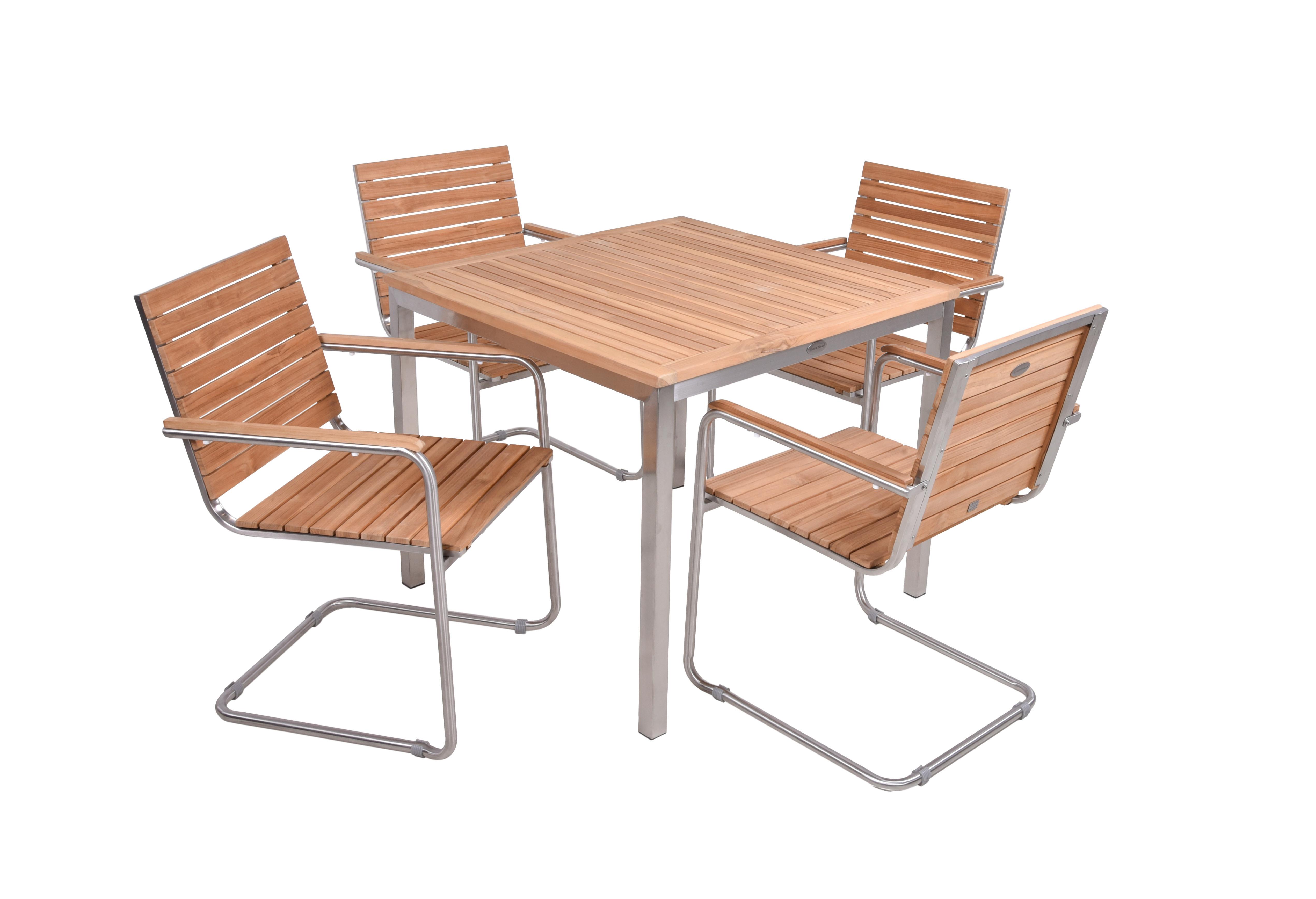 Tischgruppe Denver - Silberfarben/Braun, Basics, Holz/Metall - Gardenson