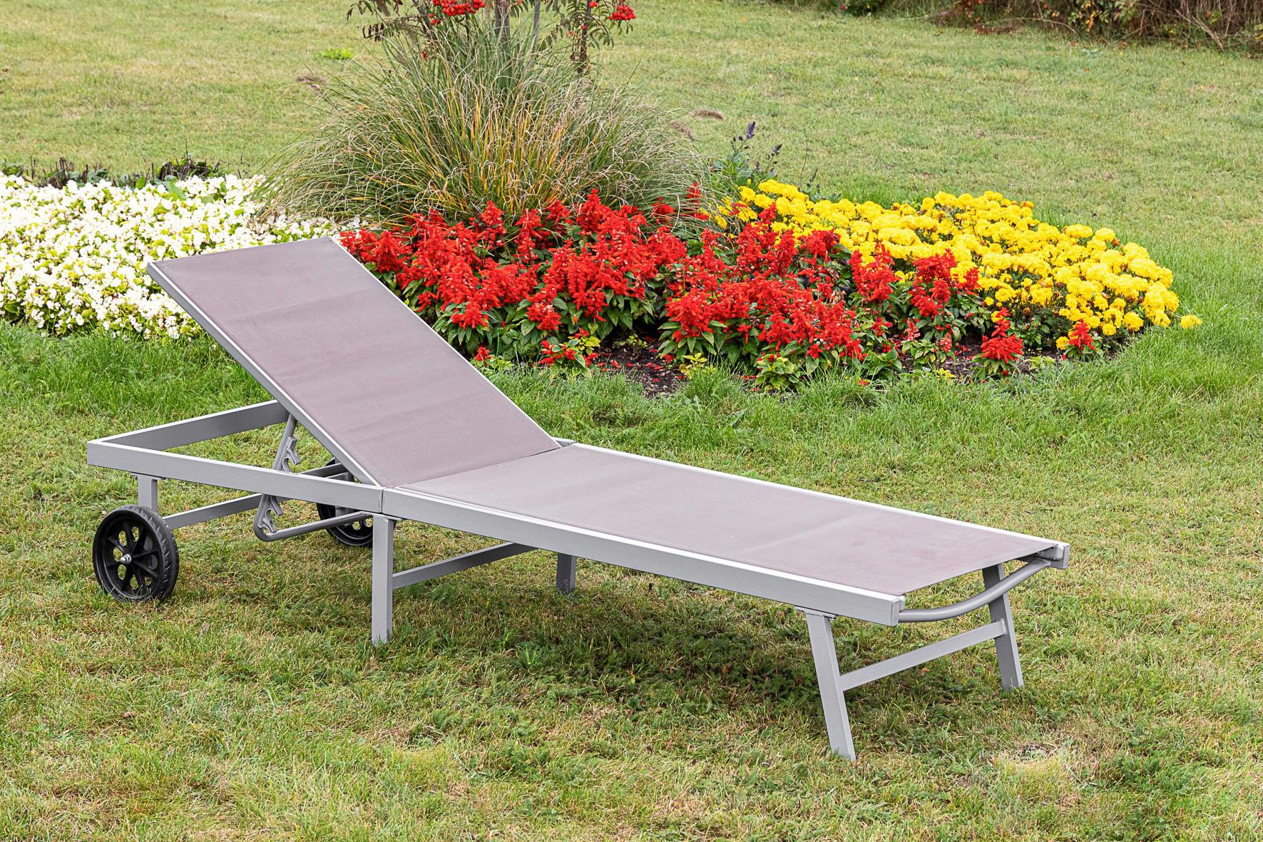 Sonnenliege Aktionsliege Tessin Aluminium, verstellbar - Taupe/Silberfarben, MODERN, Kunststoff/Metall (201/98/65cm) - Gardenson