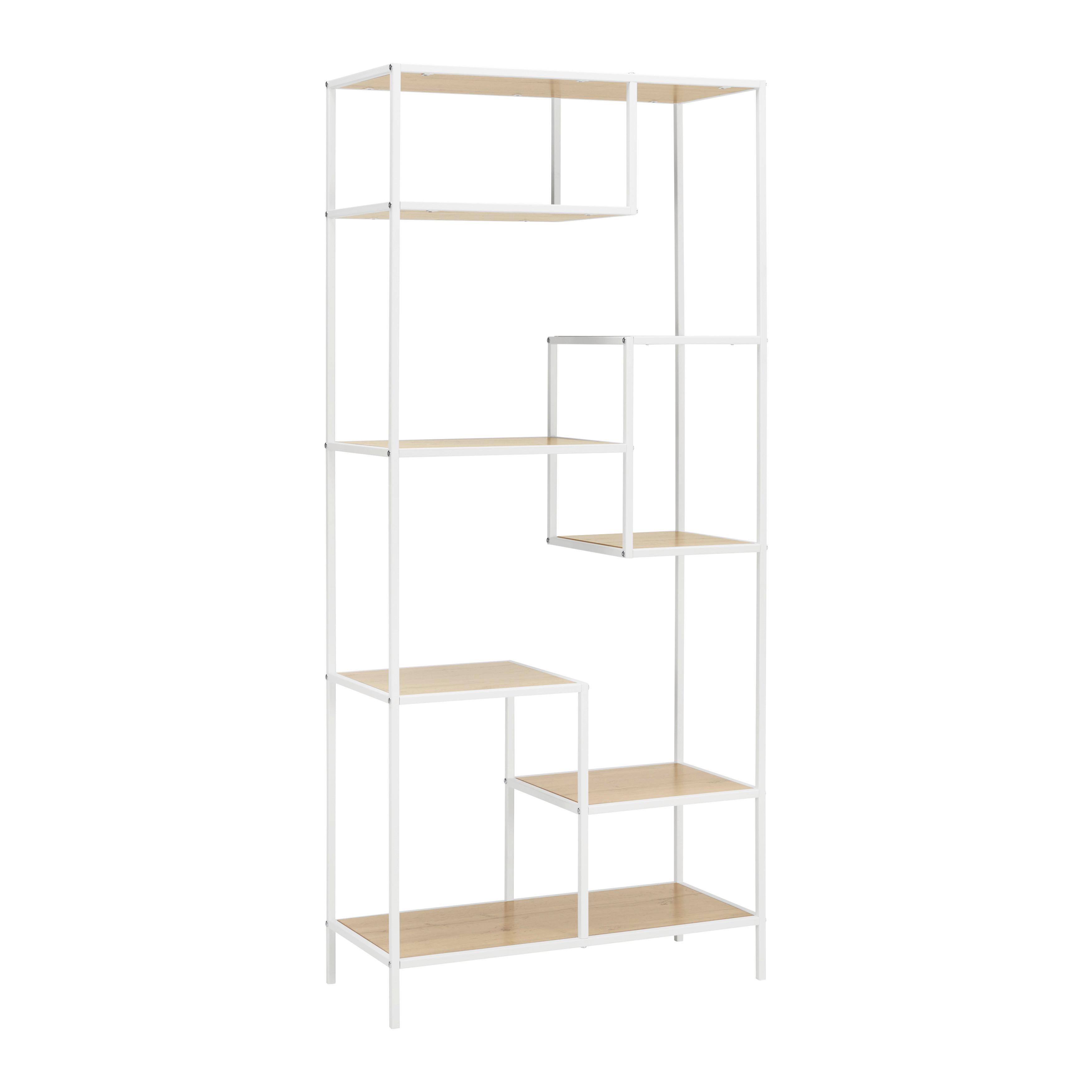 Regál FIONA šířka 80cm - bílá/barvy borovice, Moderní, kov/kompozitní dřevo (80/180/35cm) - Bessagi Home